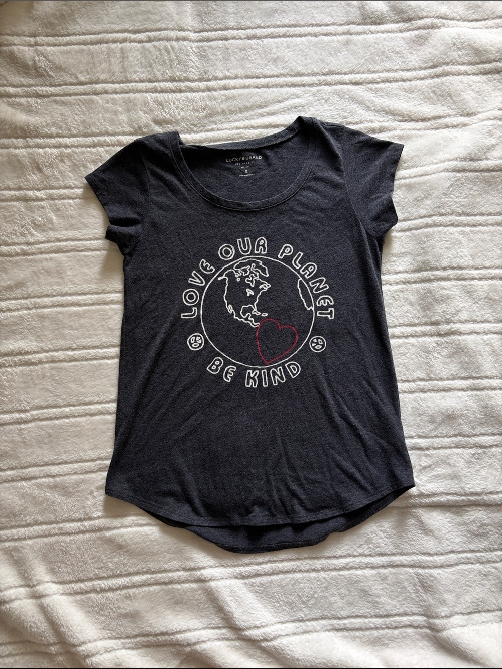 Lucky Brand Black Graphic Tee with Red Heart Size S